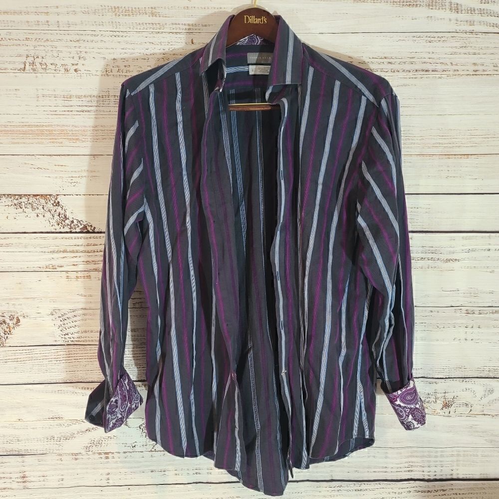 203 - Thomas Dean Long sleeve Button down Shirt.  Large flip cuff